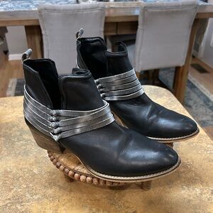 Diba True Edgy Skyler Black and Silver Western Style Ankle Boots